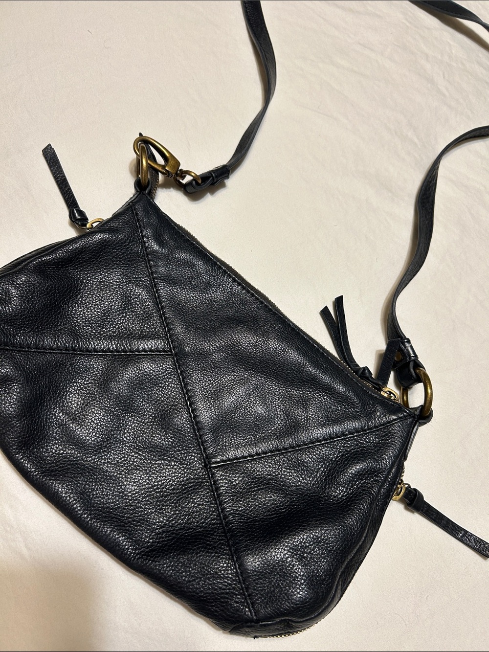 HOBO Black Leather Crossbody with Brass Hardware